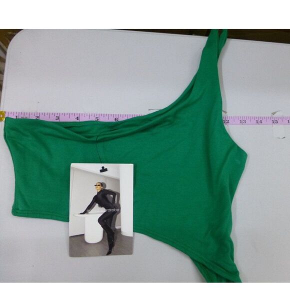 NWT Naked Wardrobe Green One Shoulder Cropped Top - Picture 8 of 11